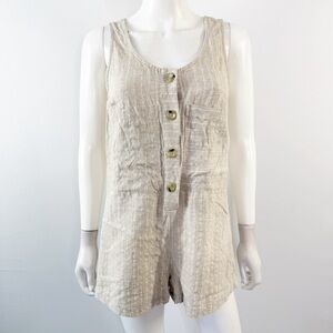 Whimsy + Row Tan Striped Romper Size XS Button Front Sleeveless Summer Preppy